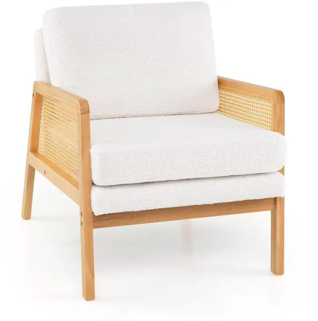 Main image of SlickBlue Mid Century Modern Accent Chair with Rattan Arms and Cushion-Natural