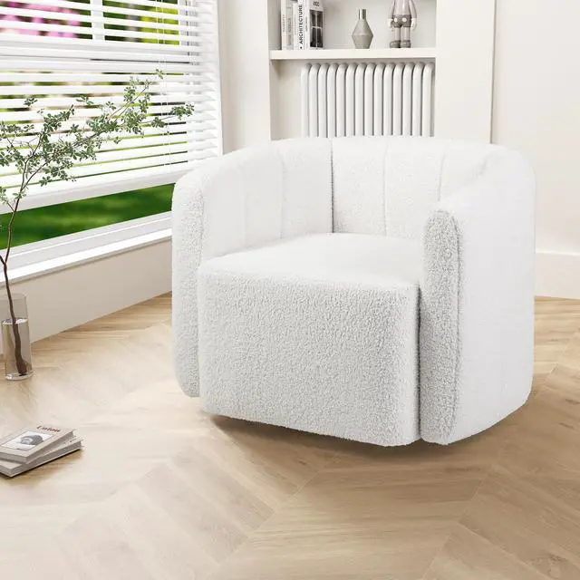 Alt view image 2 of 7 - SlickBlue Modern Upholstered Sherpa Accent Chair with Curved Backrest and Armrests-White