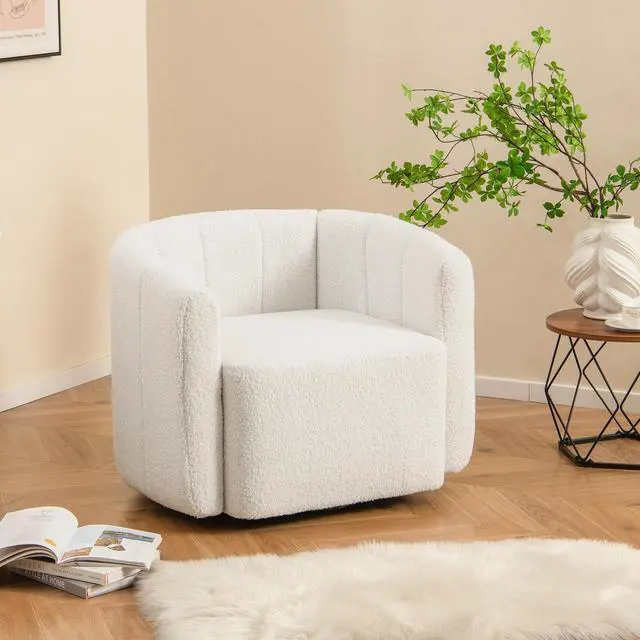 Alt view image 3 of 7 - SlickBlue Modern Upholstered Sherpa Accent Chair with Curved Backrest and Armrests-White