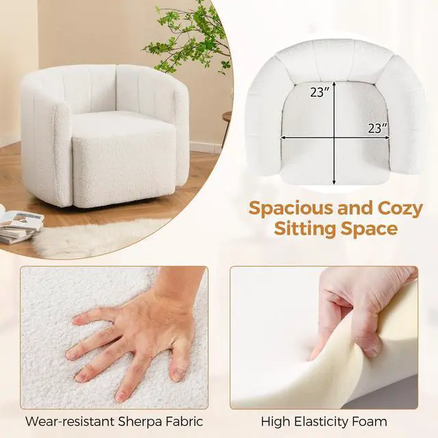 Alt view image 7 of 7 - SlickBlue Modern Upholstered Sherpa Accent Chair with Curved Backrest and Armrests-White