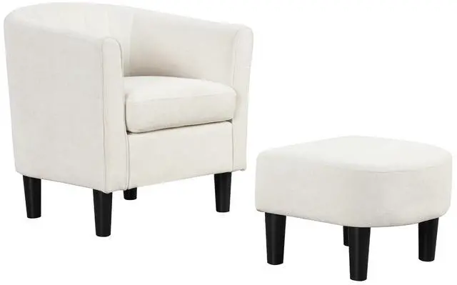 Main image of SlickBlue Upholstered Teddy Velvet Club Barrel Chair with Ottoman with Footrest-Beige
