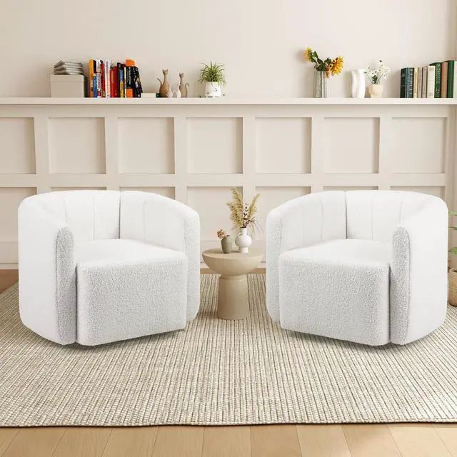 Alt view image 5 of 7 - SlickBlue Modern Upholstered Sherpa Accent Chair with Curved Backrest and Armrests-White