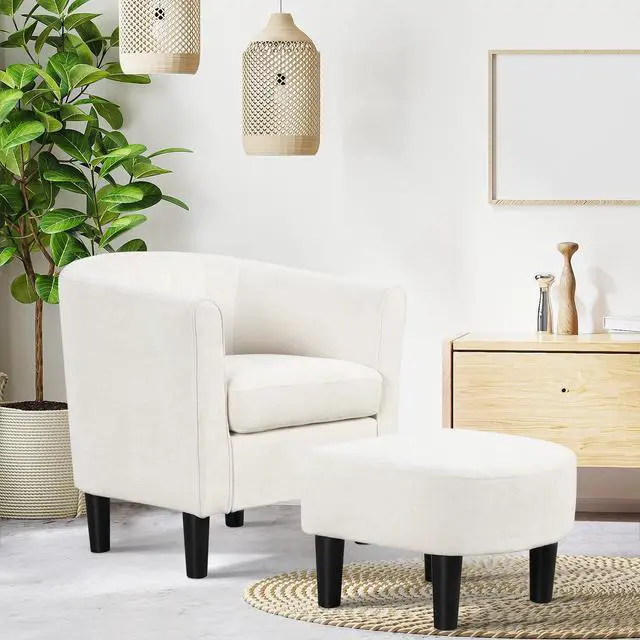 Alt view image 5 of 7 - SlickBlue Upholstered Teddy Velvet Club Barrel Chair with Ottoman with Footrest-Beige