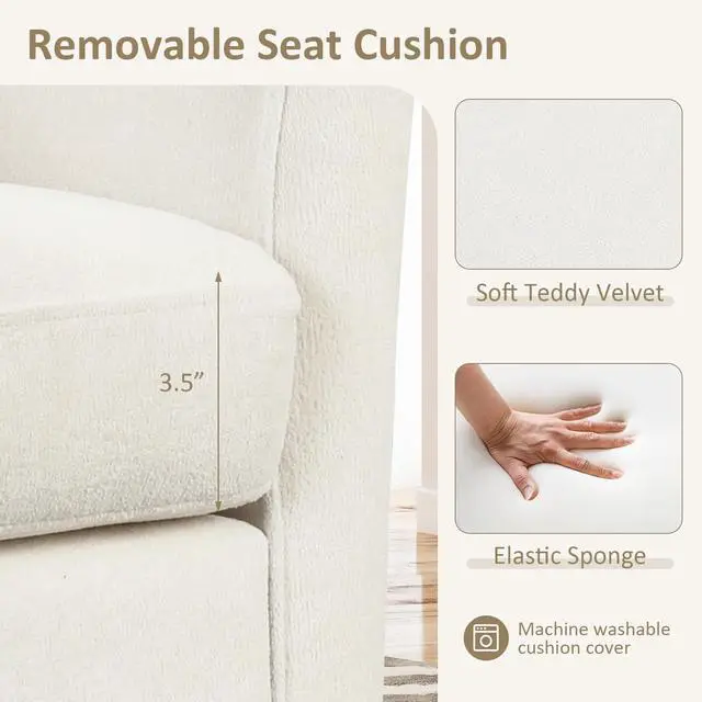 Alt view image 6 of 7 - SlickBlue Upholstered Teddy Velvet Club Barrel Chair with Ottoman with Footrest-Beige