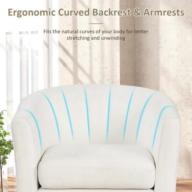 Alt view image 7 of 7 - SlickBlue Upholstered Teddy Velvet Club Barrel Chair with Ottoman with Footrest-Beige