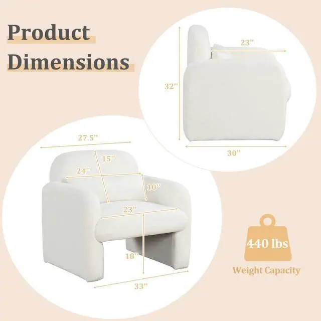 Alt view image 3 of 7 - SlickBlue Modern Accent Chair with Waist Pillow and Armrests for Living Room Bedroom-Beige