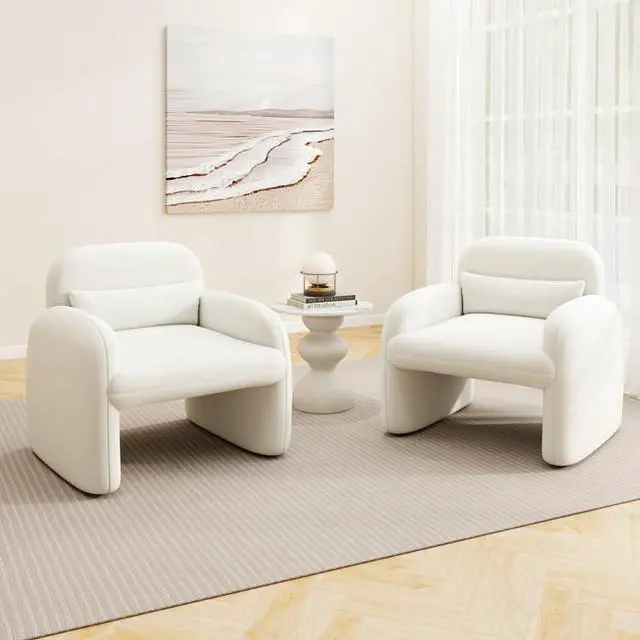 Alt view image 4 of 7 - SlickBlue Modern Accent Chair with Waist Pillow and Armrests for Living Room Bedroom-Beige