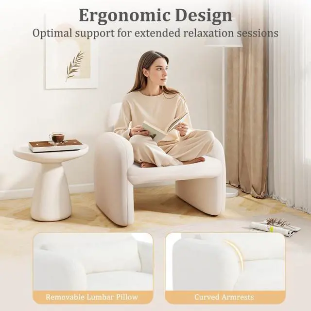 Alt view image 6 of 7 - SlickBlue Modern Accent Chair with Waist Pillow and Armrests for Living Room Bedroom-Beige