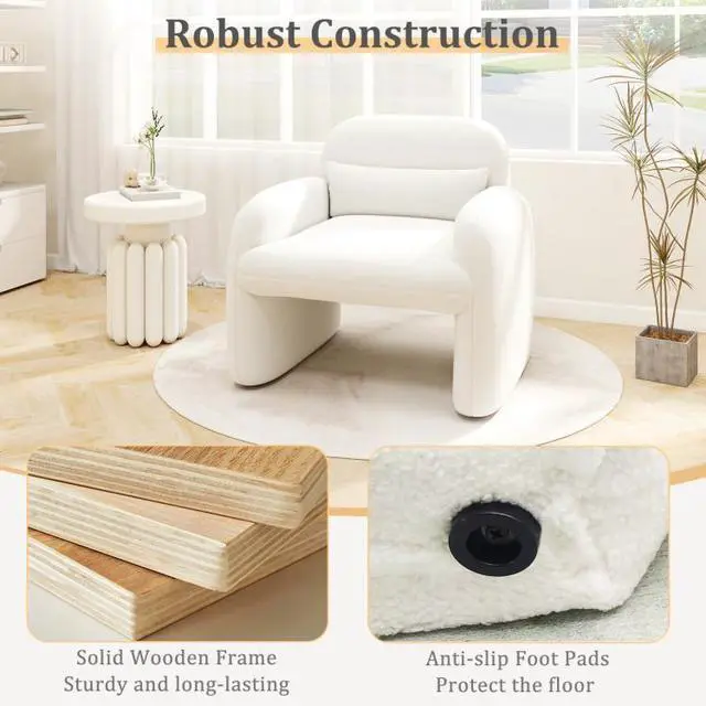 Alt view image 7 of 7 - SlickBlue Modern Accent Chair with Waist Pillow and Armrests for Living Room Bedroom-Beige