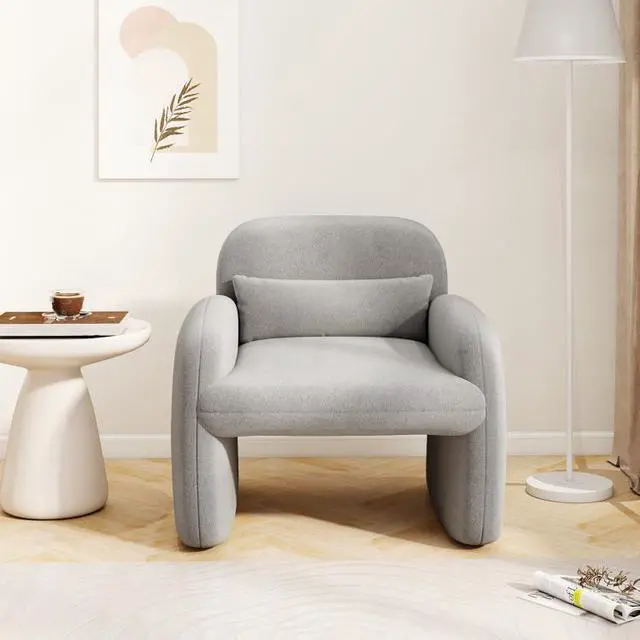 Alt view image 2 of 7 - SlickBlue Modern Accent Chair with Waist Pillow and Armrests for Living Room Bedroom-Gray