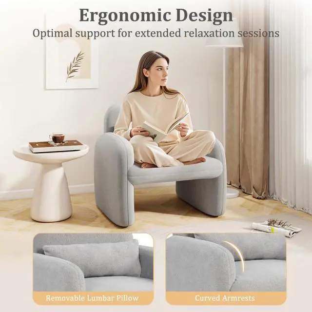 Alt view image 6 of 7 - SlickBlue Modern Accent Chair with Waist Pillow and Armrests for Living Room Bedroom-Gray