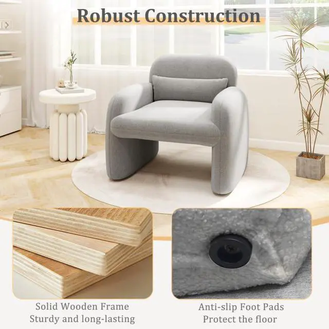 Alt view image 7 of 7 - SlickBlue Modern Accent Chair with Waist Pillow and Armrests for Living Room Bedroom-Gray