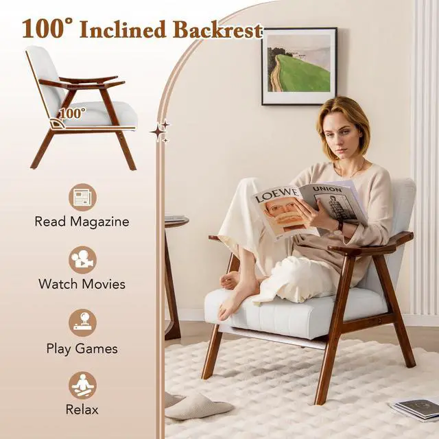 Alt view image 6 of 7 - SlickBlue Modern Accent Chair Leisure Armchair with Felt Pads-Beige