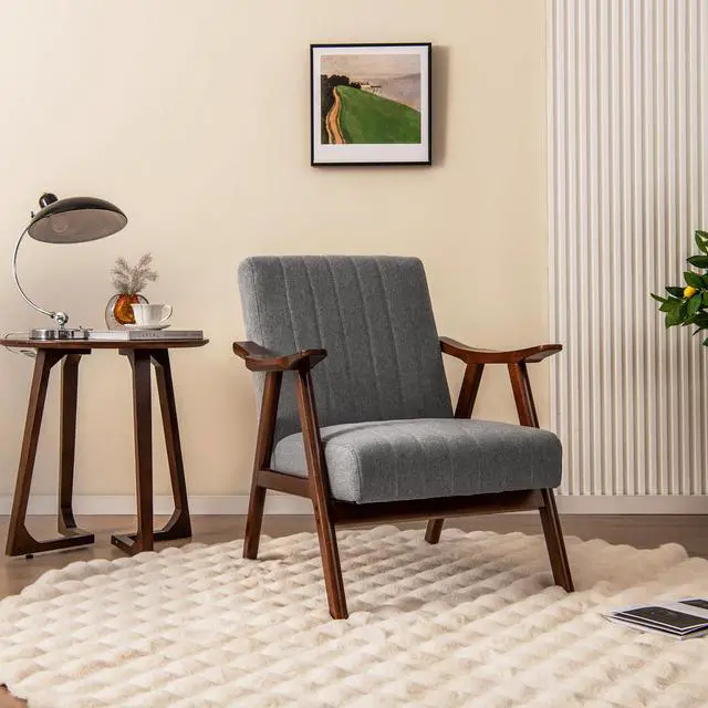 Alt view image 3 of 7 - SlickBlue Modern Accent Chair Leisure Armchair with Felt Pads-Light Gray