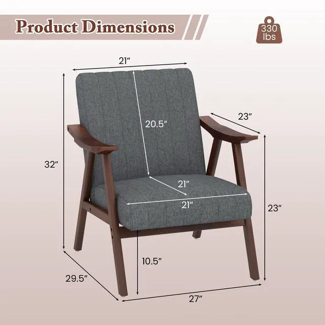 Alt view image 4 of 7 - SlickBlue Modern Accent Chair Leisure Armchair with Felt Pads-Light Gray