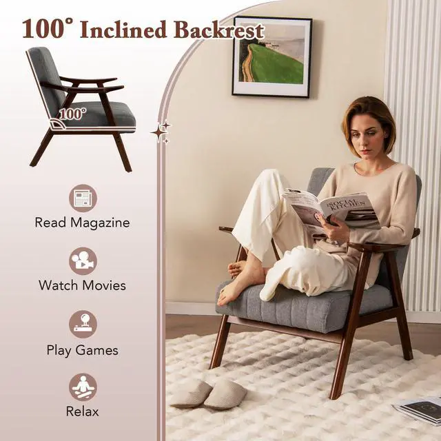 Alt view image 6 of 7 - SlickBlue Modern Accent Chair Leisure Armchair with Felt Pads-Light Gray