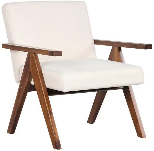 Main image of SlickBlue Modern Accent Chair Linen Fabric Armchair with Solid Acacia Wood Frame-Beige