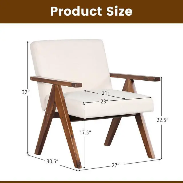 Alt view image 5 of 7 - SlickBlue Modern Accent Chair Linen Fabric Armchair with Solid Acacia Wood Frame-Beige