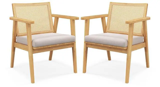 Main image of SlickBlue Mid Century Modern Accent Chairs Set of 2 with Breathable Rattan Back-Natural