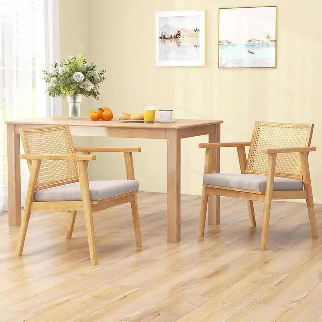 Alt view image 2 of 7 - SlickBlue Mid Century Modern Accent Chairs Set of 2 with Breathable Rattan Back-Natural