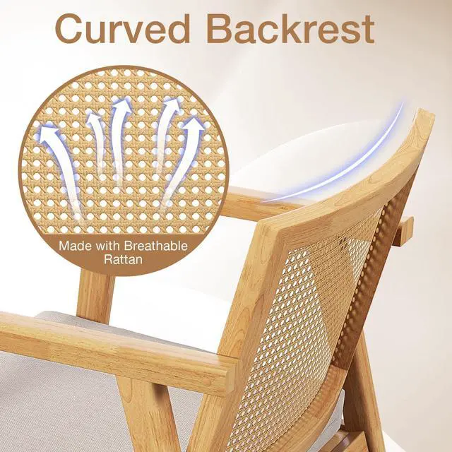 Alt view image 6 of 7 - SlickBlue Mid Century Modern Accent Chairs Set of 2 with Breathable Rattan Back-Natural