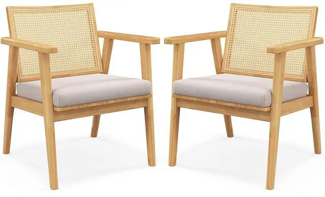Alt view image 4 of 7 - SlickBlue Mid Century Modern Accent Chairs Set of 2 with Breathable Rattan Back-Natural