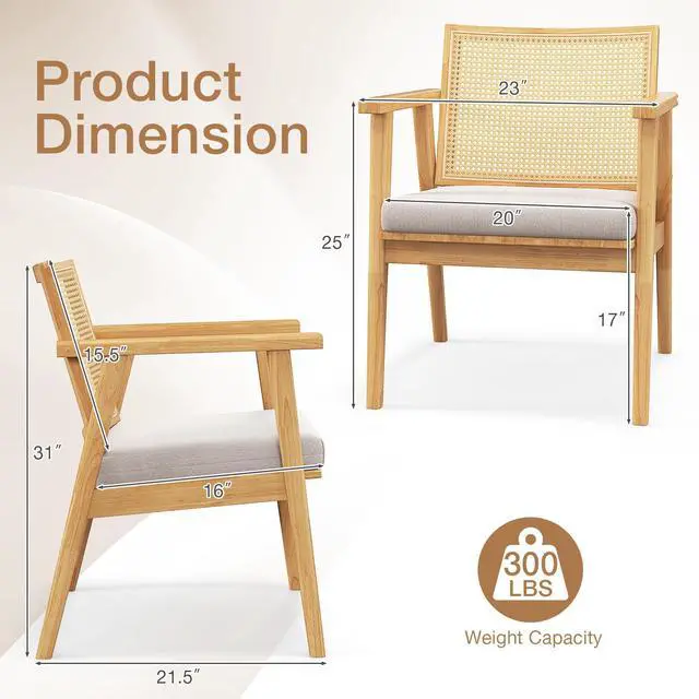 Alt view image 5 of 7 - SlickBlue Mid Century Modern Accent Chairs Set of 2 with Breathable Rattan Back-Natural