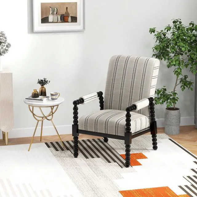 Alt view image 2 of 7 - SlickBlue Upholstered Accent Chair with Rubber Wood Frame for Living Room-Beige