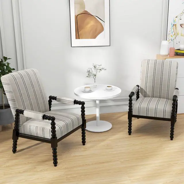 Alt view image 3 of 7 - SlickBlue Upholstered Accent Chair with Rubber Wood Frame for Living Room-Beige