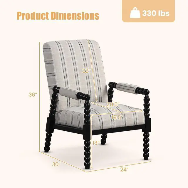 Alt view image 4 of 7 - SlickBlue Upholstered Accent Chair with Rubber Wood Frame for Living Room-Beige