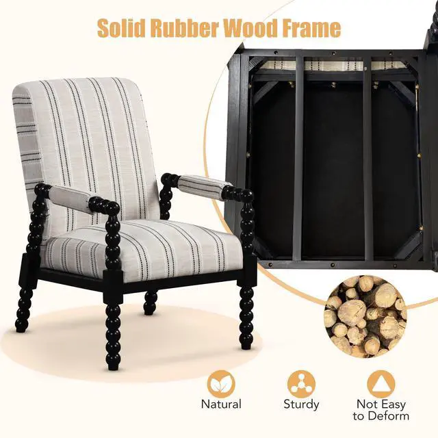 Alt view image 6 of 7 - SlickBlue Upholstered Accent Chair with Rubber Wood Frame for Living Room-Beige
