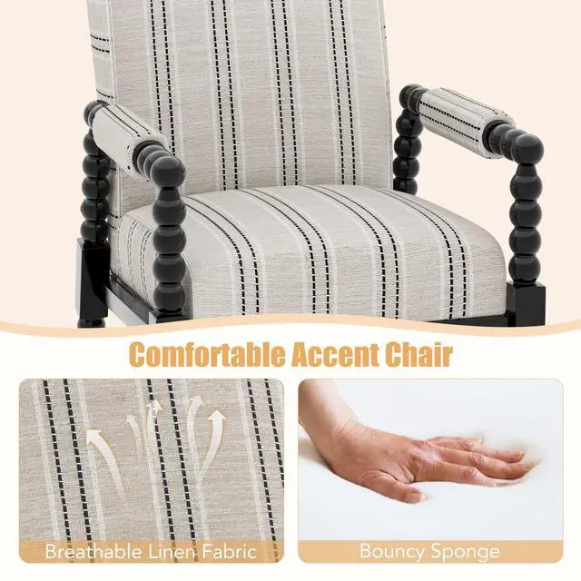Alt view image 5 of 7 - SlickBlue Upholstered Accent Chair with Rubber Wood Frame for Living Room-Beige