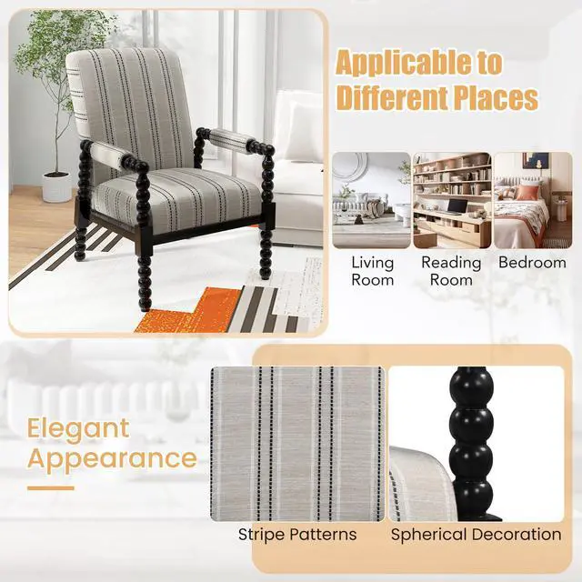 Alt view image 7 of 7 - SlickBlue Upholstered Accent Chair with Rubber Wood Frame for Living Room-Beige