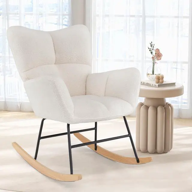 Alt view image 2 of 7 - SlickBlue Nursery Rocking Chair with Comfy Backrest and Armrest-Beige