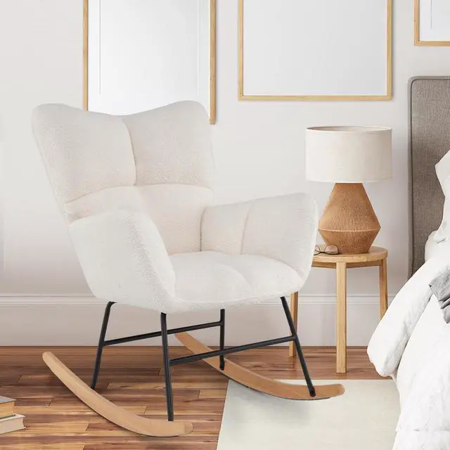 Alt view image 3 of 7 - SlickBlue Nursery Rocking Chair with Comfy Backrest and Armrest-Beige