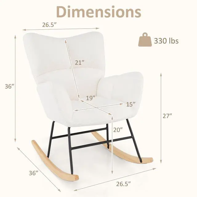 Alt view image 4 of 7 - SlickBlue Nursery Rocking Chair with Comfy Backrest and Armrest-Beige