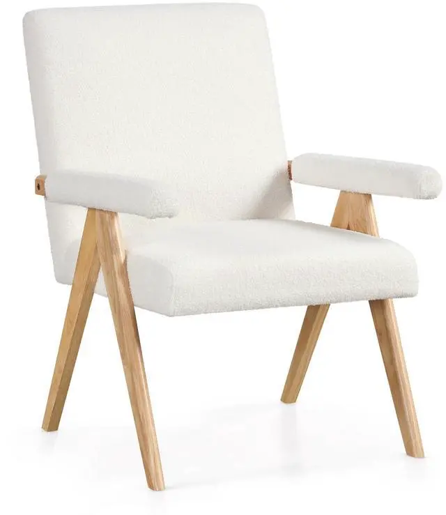 Main image of SlickBlue Mid Century Modern Accent Chair with Rubber Wood Frame and Padded Armrests-White
