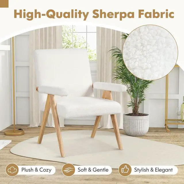 Alt view image 5 of 7 - SlickBlue Mid Century Modern Accent Chair with Rubber Wood Frame and Padded Armrests-White