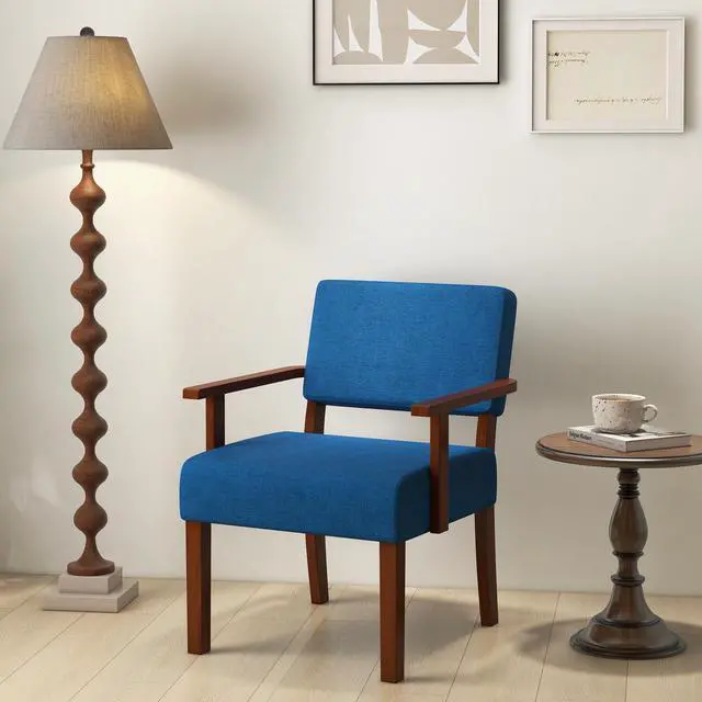 Alt view image 2 of 7 - SlickBlue Linen Accent Chair Living Room Chair with Soft Padded Seat and Backrest-Blue