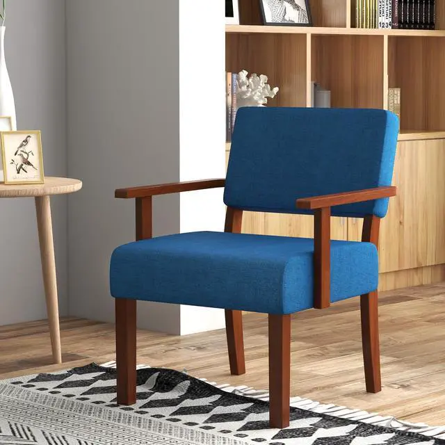 Alt view image 3 of 7 - SlickBlue Linen Accent Chair Living Room Chair with Soft Padded Seat and Backrest-Blue