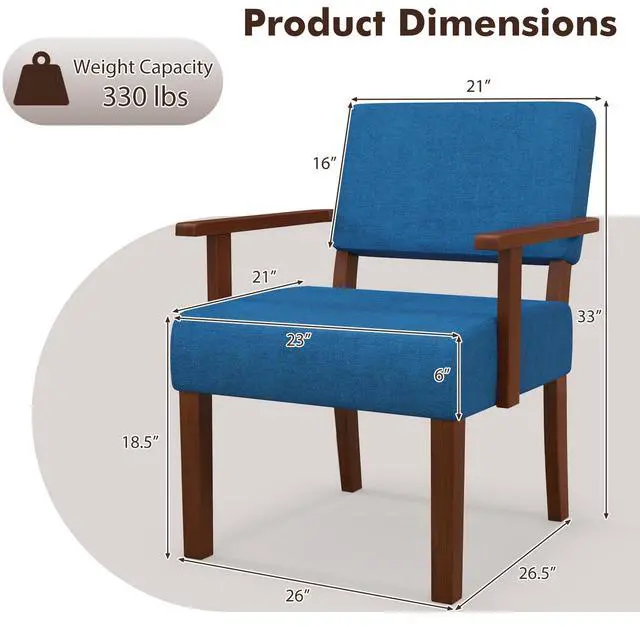 Alt view image 4 of 7 - SlickBlue Linen Accent Chair Living Room Chair with Soft Padded Seat and Backrest-Blue