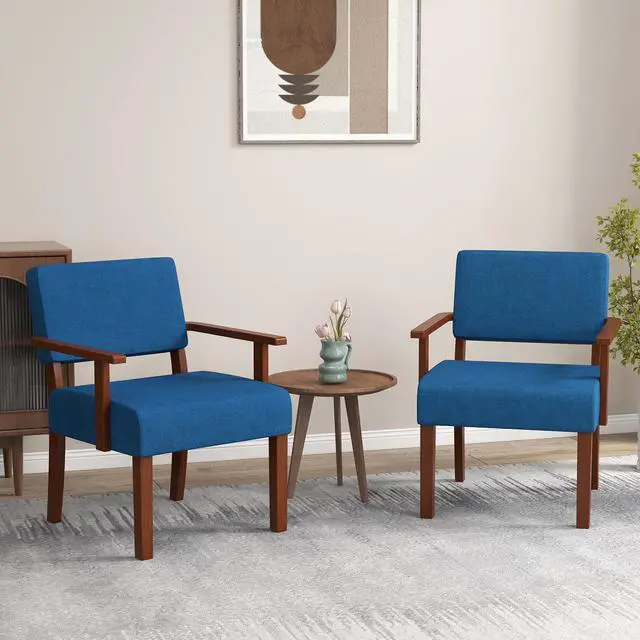 Alt view image 6 of 7 - SlickBlue Linen Accent Chair Living Room Chair with Soft Padded Seat and Backrest-Blue