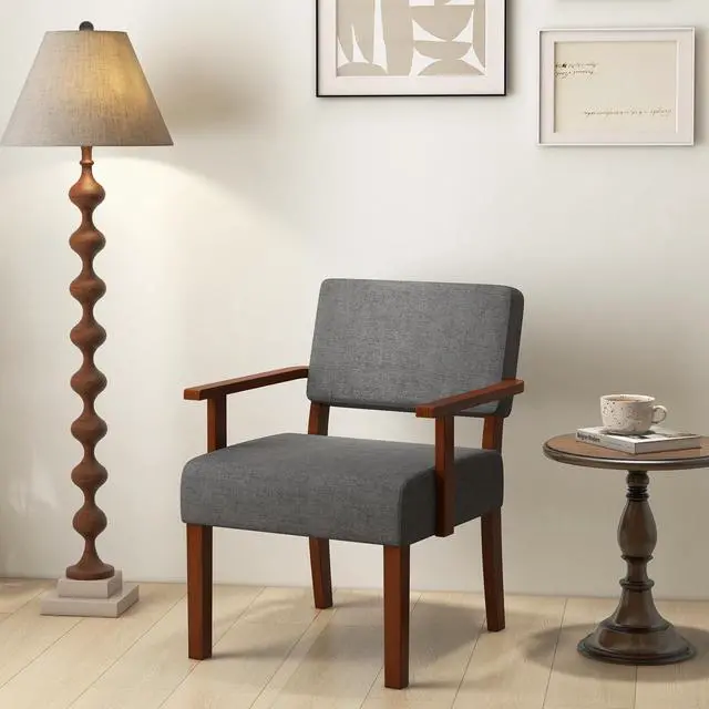 Alt view image 2 of 7 - SlickBlue Linen Accent Chair Living Room Chair with Soft Padded Seat and Backrest-Gray