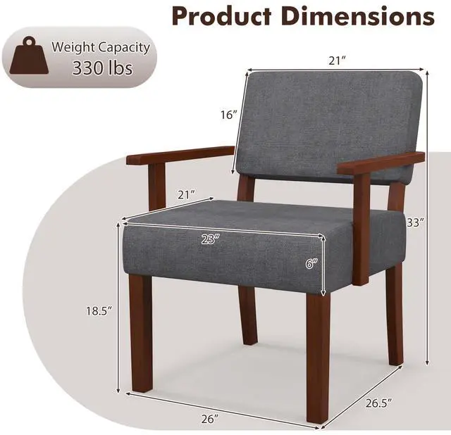 Alt view image 4 of 7 - SlickBlue Linen Accent Chair Living Room Chair with Soft Padded Seat and Backrest-Gray