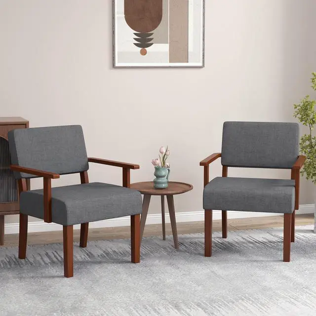 Alt view image 6 of 7 - SlickBlue Linen Accent Chair Living Room Chair with Soft Padded Seat and Backrest-Gray