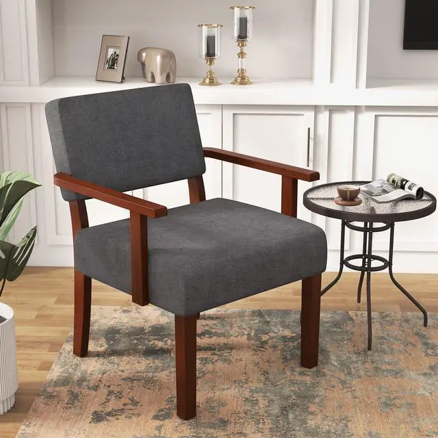 Alt view image 5 of 7 - SlickBlue Linen Accent Chair Living Room Chair with Soft Padded Seat and Backrest-Gray