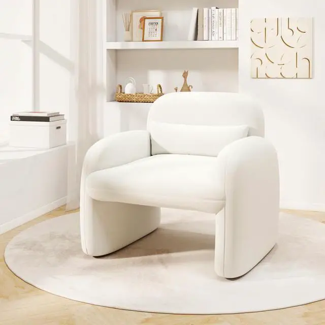 Alt view image 2 of 7 - SlickBlue Modern Accent Chair with Waist Pillow and Armrests for Living Room Bedroom-Beige