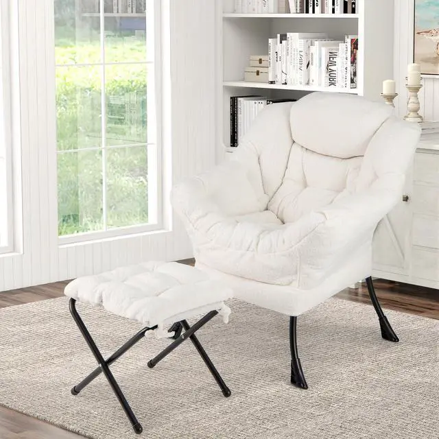 Alt view image 3 of 7 - SlickBlue Modern Accent Chair with Folding Footrest and Head Pillow-Beige