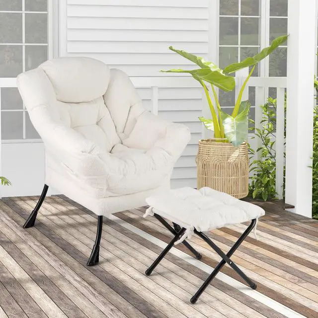 Alt view image 2 of 7 - SlickBlue Modern Accent Chair with Folding Footrest and Head Pillow-Beige