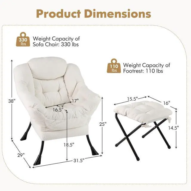 Alt view image 4 of 7 - SlickBlue Modern Accent Chair with Folding Footrest and Head Pillow-Beige